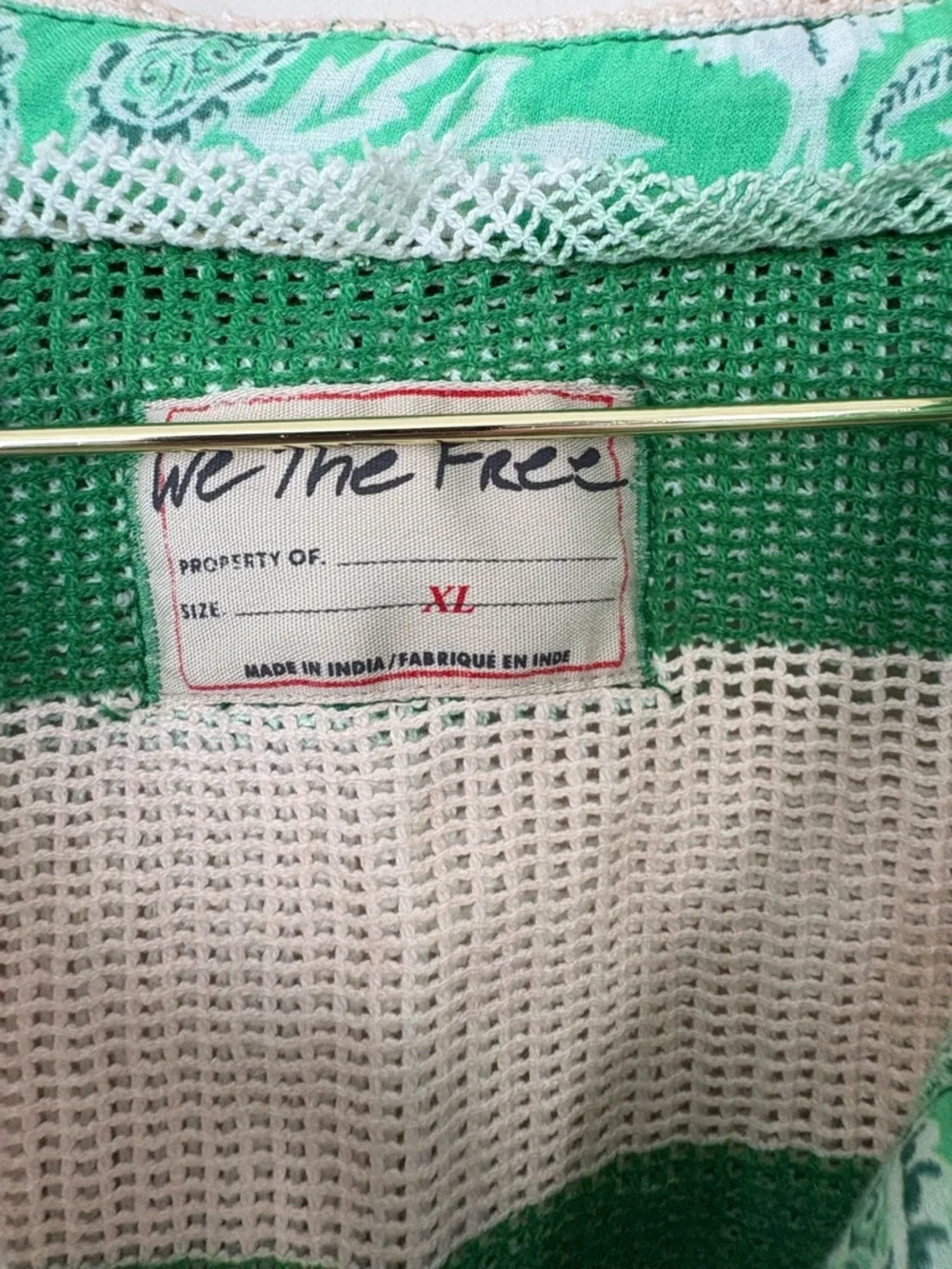 We The Free Striped Gauze Tunic Top XL Green Cream Oversized - Picture 2 of 5